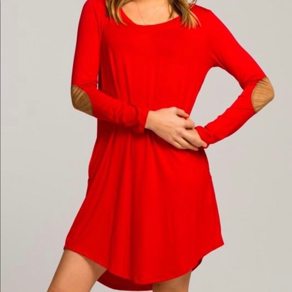 Red dress with suede patch